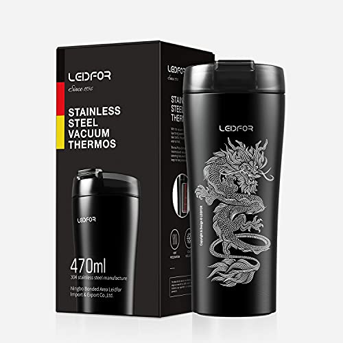 LEIDFOR Coffee Travel Mug, Tumbler with Leak Proof Lid, Double Wall Vacuum Insulated Stainless Steel Travel Tumbler, Keep Hot Cold 16 ounce