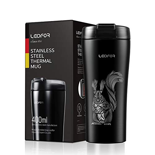 LEIDFOR Coffee Travel Mug, Tumbler with Leak Proof Lid, Double Wall Vacuum Insulated Stainless Steel Travel Tumbler, Keep Hot Cold 16 ounce