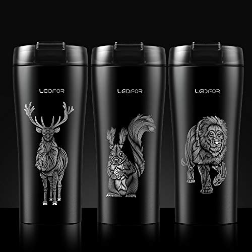 LEIDFOR Coffee Travel Mug, Tumbler with Leak Proof Lid, Double Wall Vacuum Insulated Stainless Steel Travel Tumbler, Keep Hot Cold 16 ounce