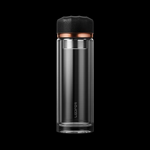 LEIDFOR Tea Infuser Bottle - BPA Free Double Wall Glass Travel Tea Mug With Stainless Steel Filter - Leakproof Tea Tumbler with Strainer for Loose Leaf Tea and Fruit Water