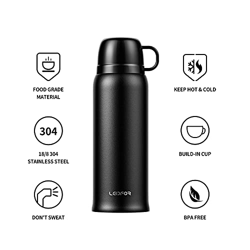 LEIDFOR Coffee Thermos with Cup Lid, Double Wall Vacuum Insulated Coffee Travel Mug, Stainless Steel Leak Proof Thermal Bottle Keep Hot and Cold