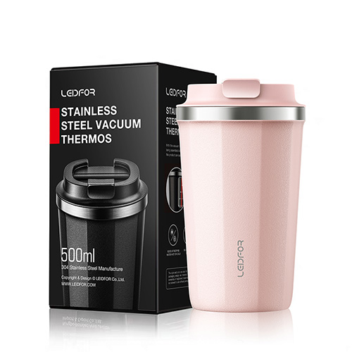 LEIDFOR Coffee Travel Mug with Screw Lid, Vacuum Insulated Tumbler Keep Hot and Cold Double Wall Stainless Steel Thermal Cup Spill Proof 17 oz